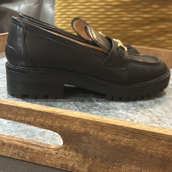 Women’s Black Lug Sole platform mid chunky xfords shoes w/metal chain size 9 NIB - Picture 2 of 5